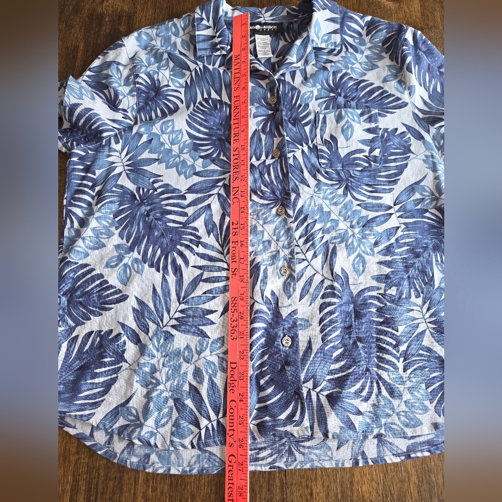 Chic Linen Blue Leaf Pattern Shirt - image 6
